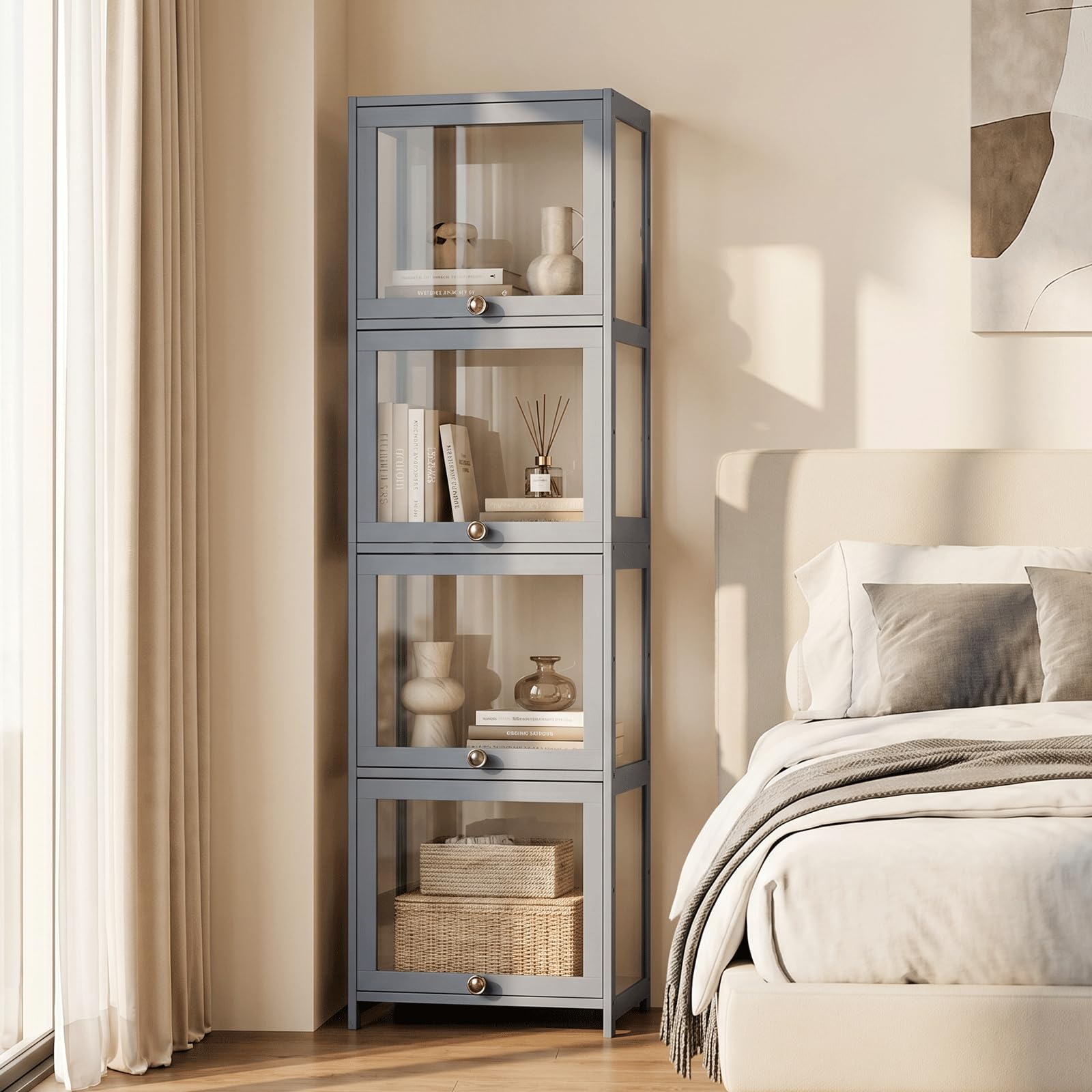 4-Tier Acrylic Display Cabinet with Flip Doors