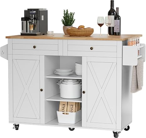 Rolling Kitchen Island Cart with Drop-Leaf & Storage