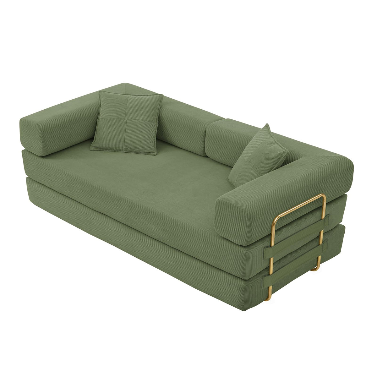 4-in-1 Folding Convertible Sofa Bed, 78 Inch Oversized Corduroy Upholstered Boneless Couch, Loveseat Sleeper with Pull Out Bed, Floor Sofa Modular Futon Couch for Living Room Bedroom Lounge, Green