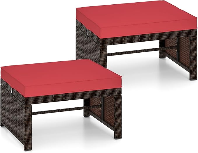 Wicker Outdoor Ottoman Set of 2 with Removable Cushions