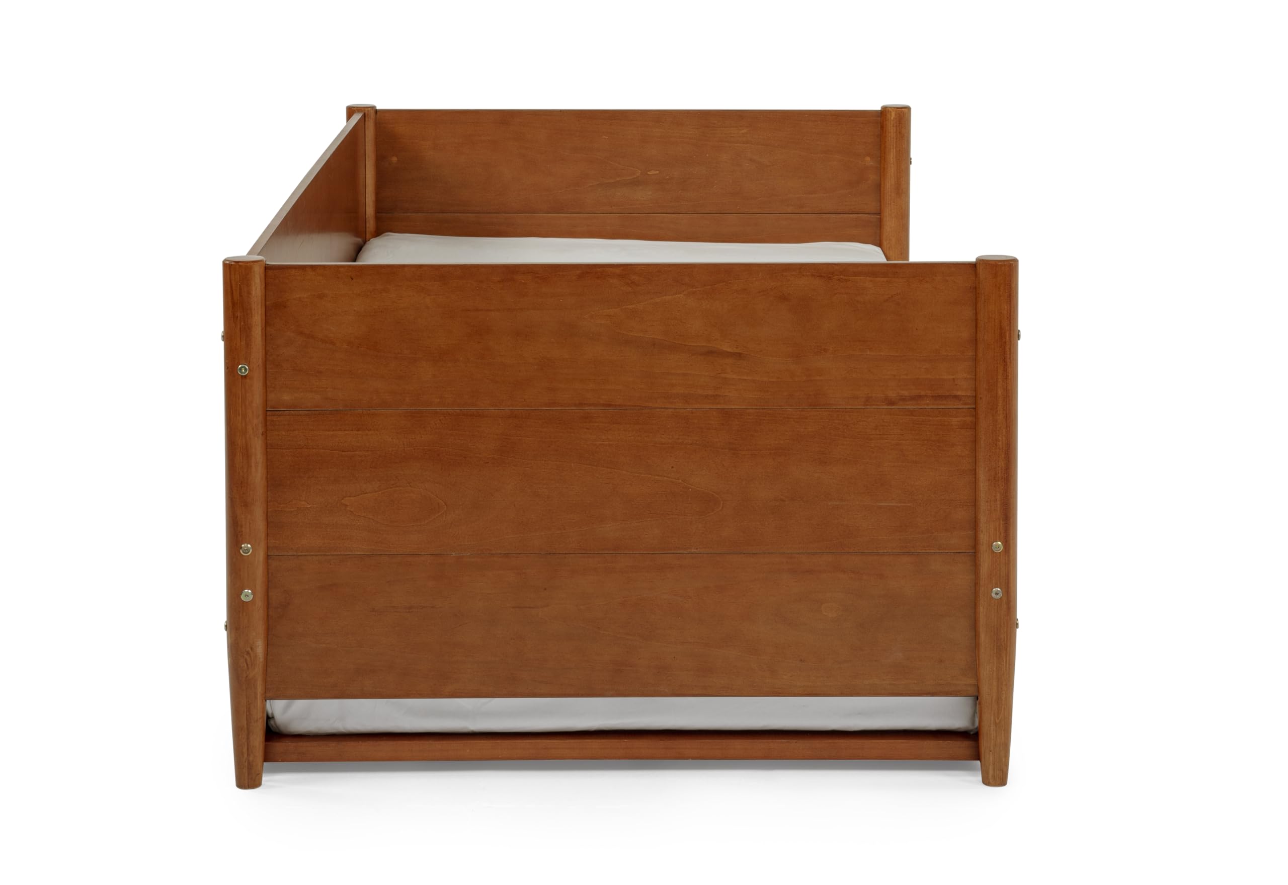 Camaflexi Mid-Century Modern Daybed & Trundle/Solid and Manufactured Wood/Panel Headboard/No Box Spring Needed/Foundation has 14 Wood Slats/Twin Trundle/Easy Assembly, Castanho Finish, Twin.