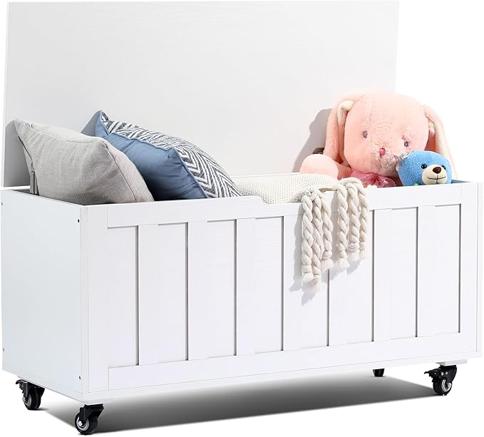 Storage Bench with Wheels & Safety Hinges