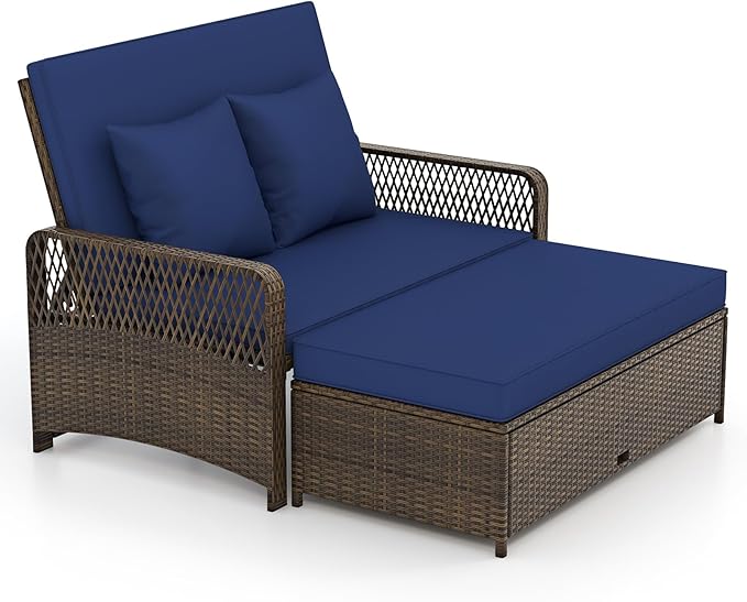 Patio Rattan Daybed with Storage Ottoman