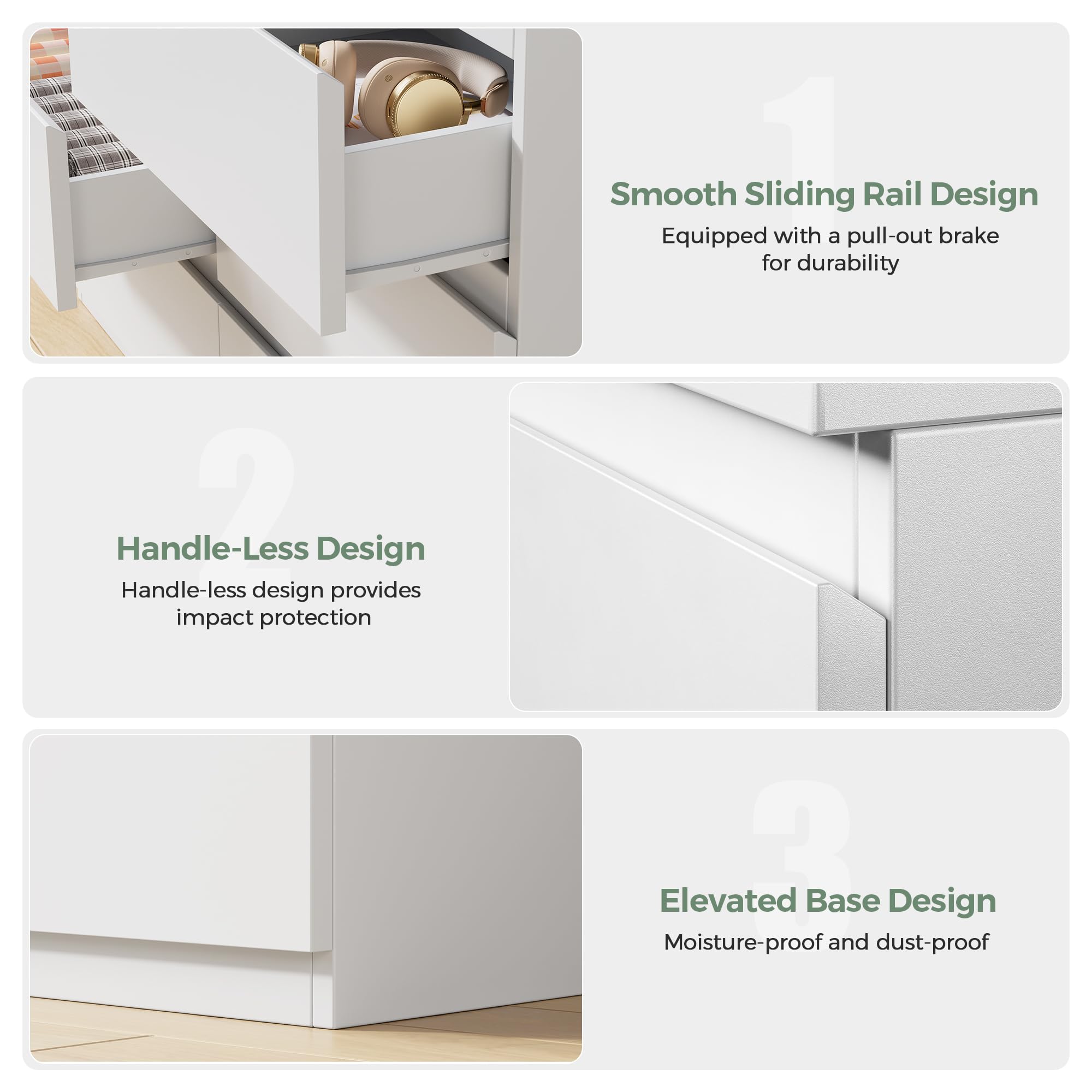 Orgobysol 6 Drawer Double Dresser for Bedroom, Modern Simply Chest of Drawers, Wood Storage Dresser with Anti-Tipping for Living Room Hallway Entryway, Nursy White (15.3" D x 47.2" W x 32.3" H)
