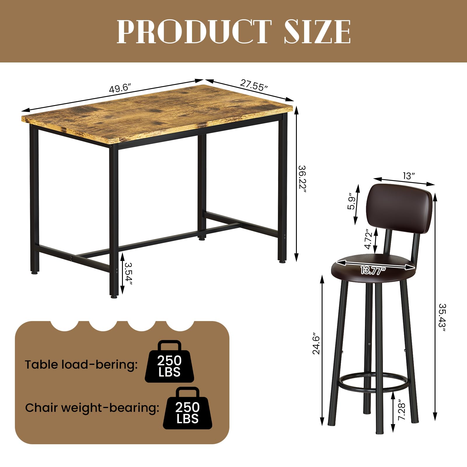 7-Piece Counter Height Bar Table Set with Upholstered Stools