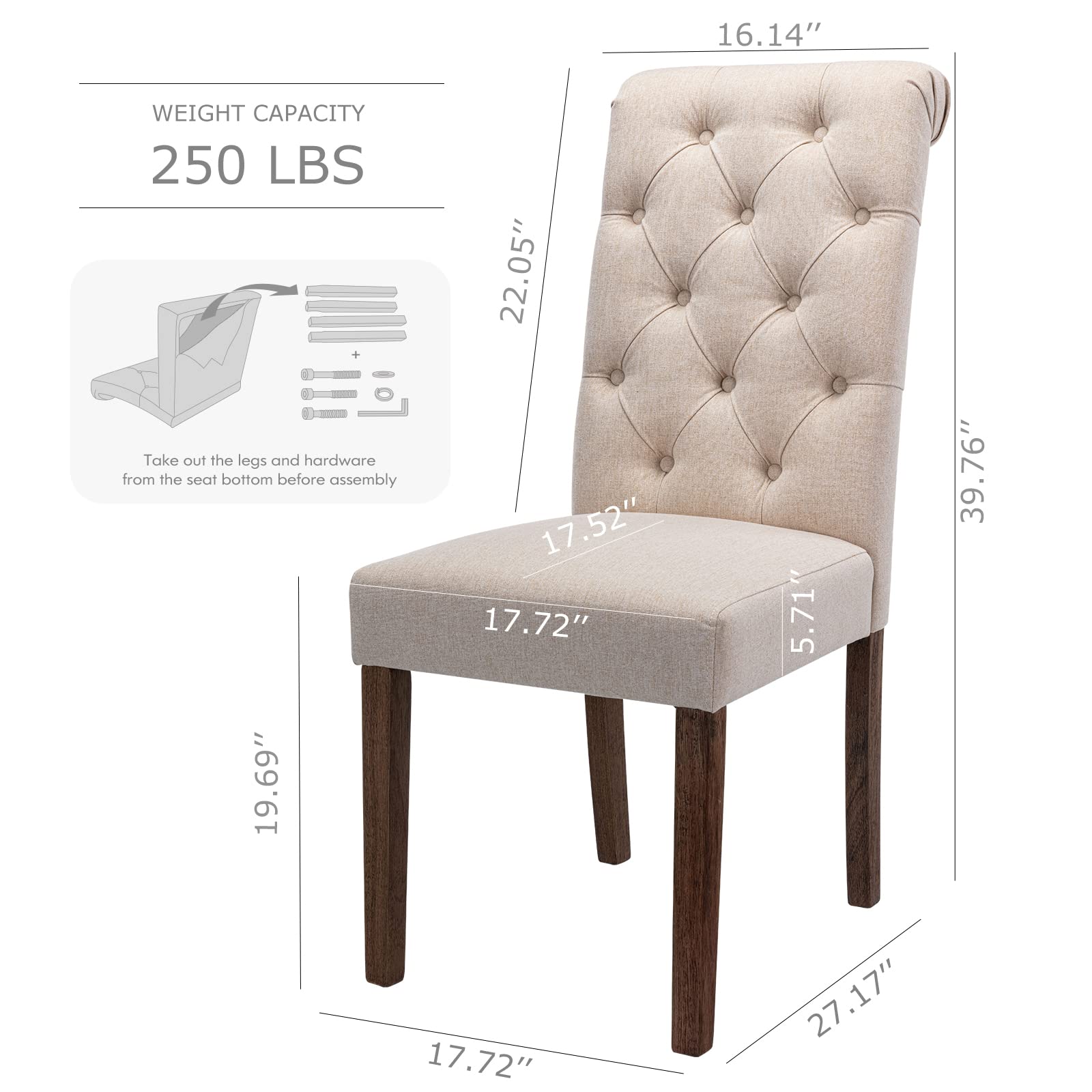 Upholstered Dining Chairs with Solid Wood Legs