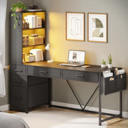 Reversible Gaming & Home Office Desk with Drawers, Bookshelf & RGB LED Lights