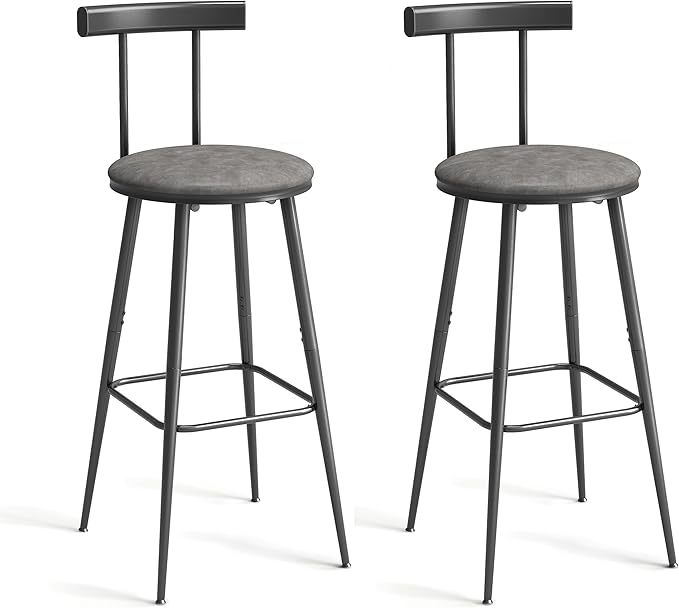 Bar Stools Set of 2 with Backrest & Footrest