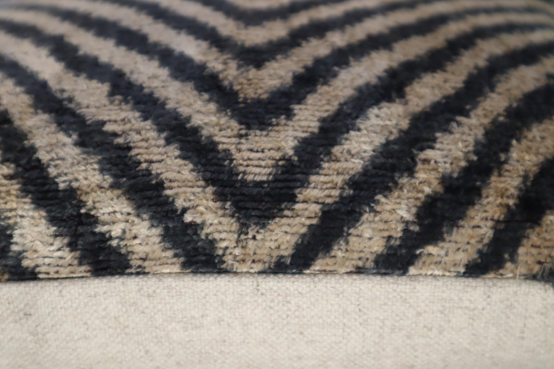 CANVELLO Handmade Black Ivory Chevron Velvet Throw Pillow – 16x16 Inch, Luxury Down Feather Filled Cushion for Modern & Bohemian Décor – Soft & Elegant Decorative Accent Pillow