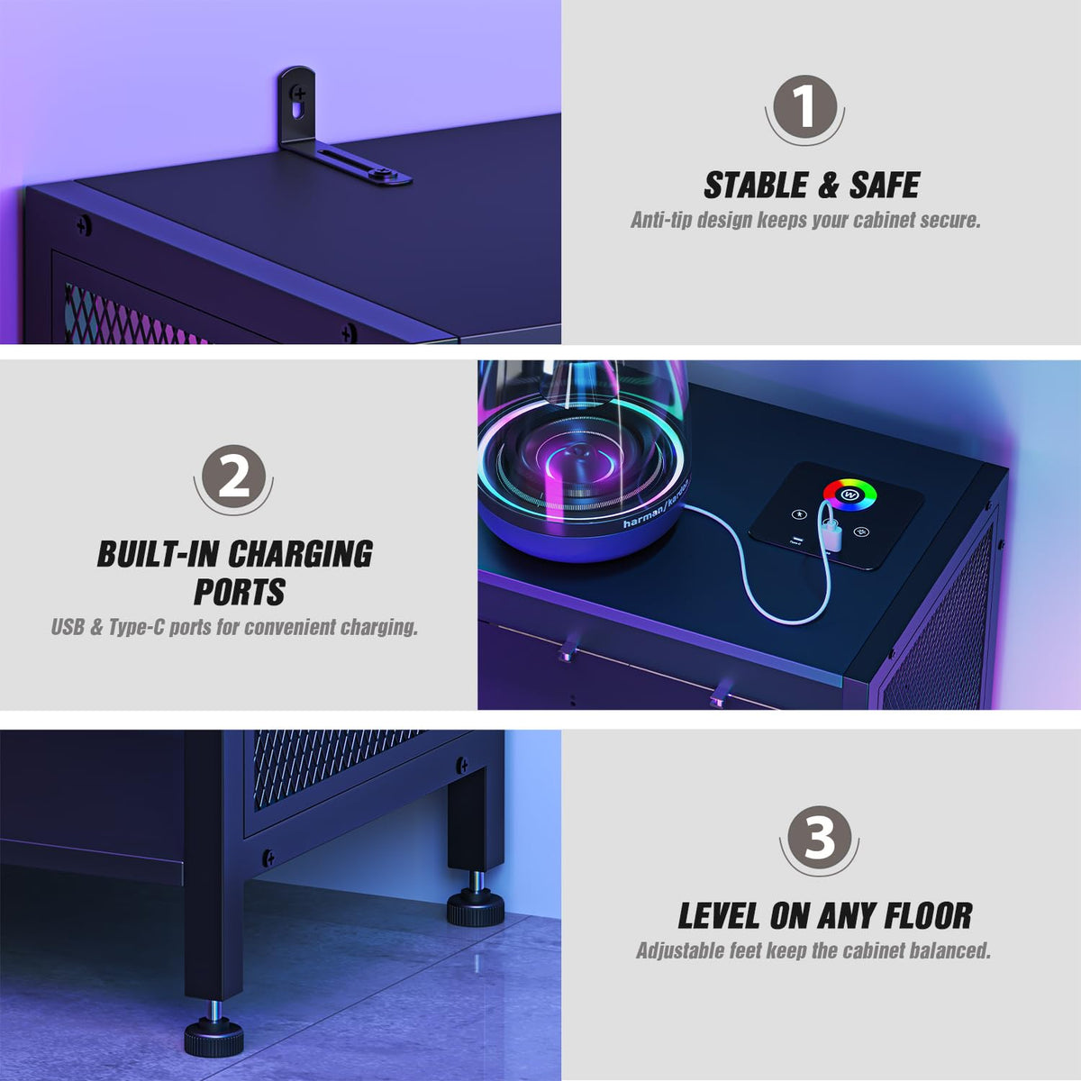 4-Tier Display Cabinet with RGB Lights and Glass Shelves