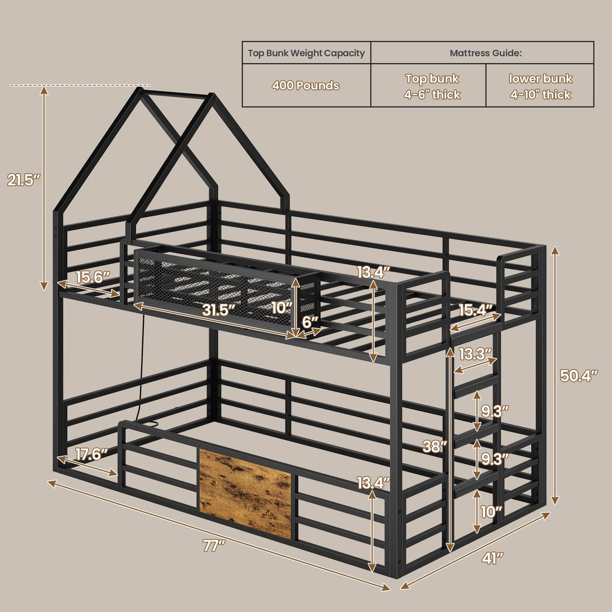 ADORNEVE House Bunk Bed Twin over Twin with Storage Basket, Black
