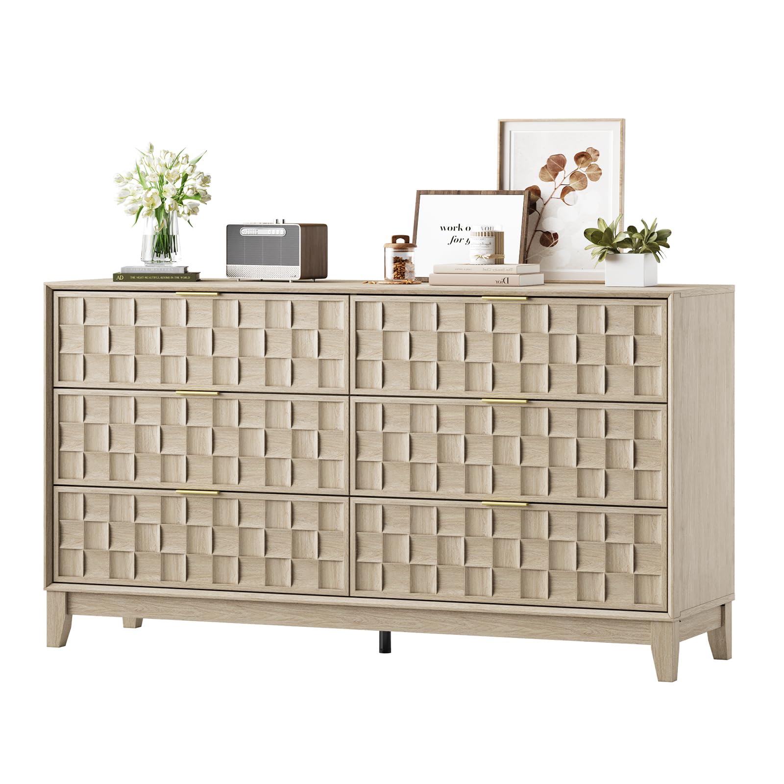6-Drawer Fluted Dresser with Metal Handles