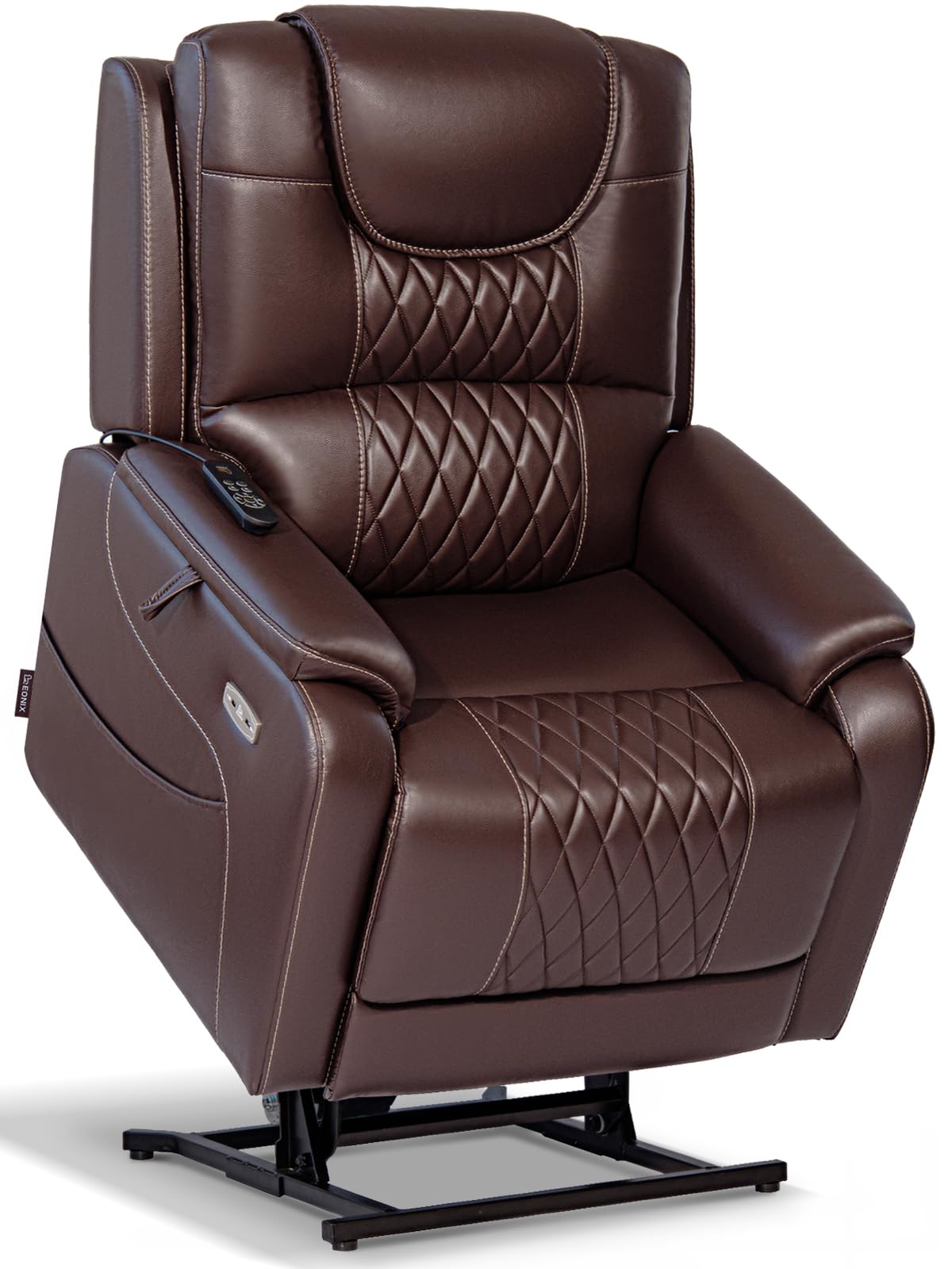 EONIX Triple Motor Lay Flat Power Lift Recliner Chair for Elderly with Massage, 400lbs Electirc Lift Chair for Living Room, Independent Adjustable Backrest Headrest, Extended Footrest, Dark Brown