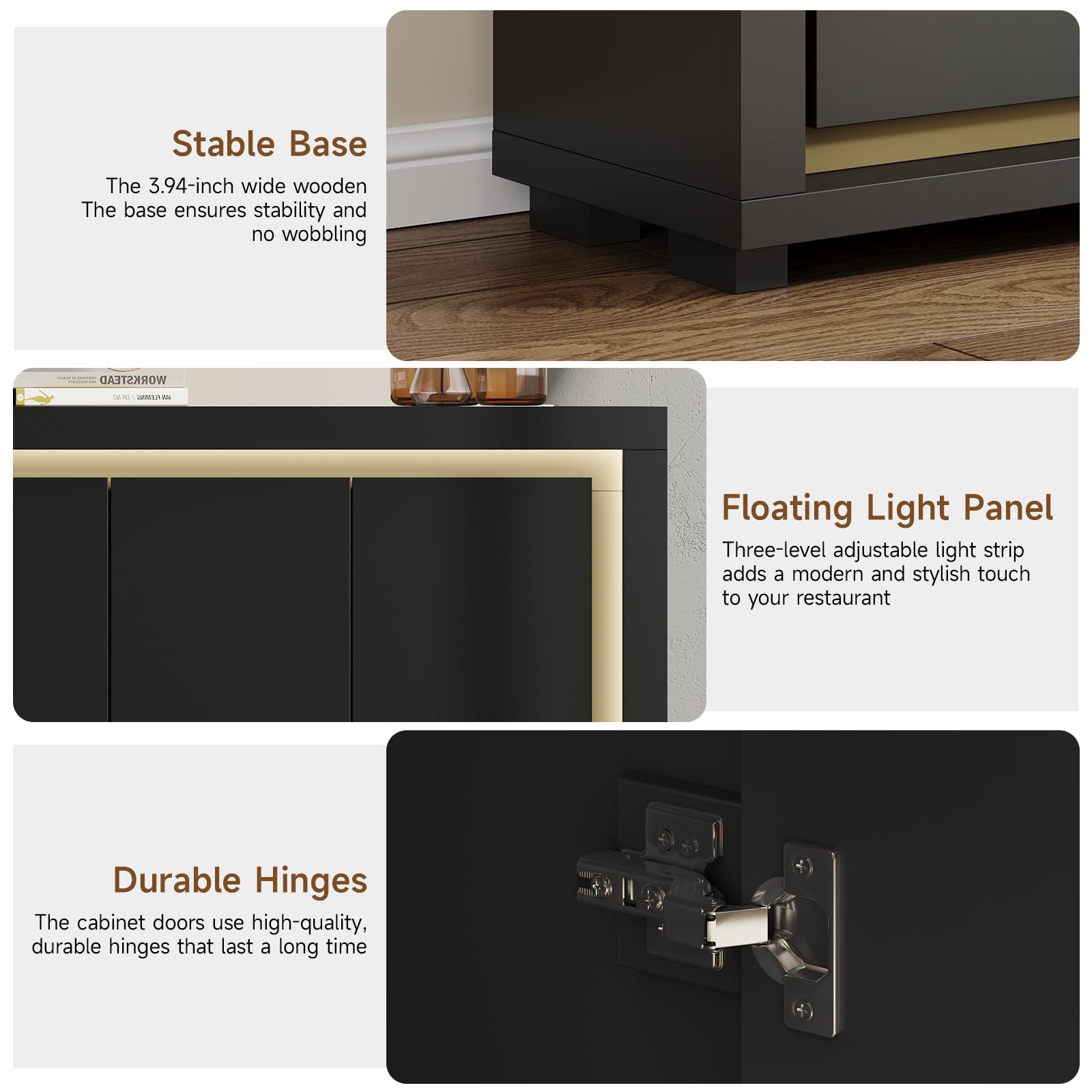 63"Sideboard Buffet Cabinet,Kitchen Buffet Storage Cabinet with Power Outlets & LED Light, Modern Storage Cabinet with 4 Doors,Coffee Bar Console Wine Bar for Living Room,Kitchen,Hallway (Black)