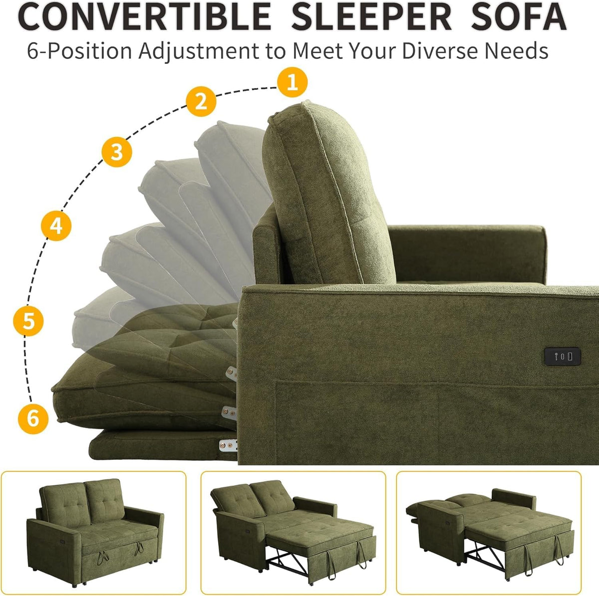 3-in-1 Sleeper Loveseat with USB