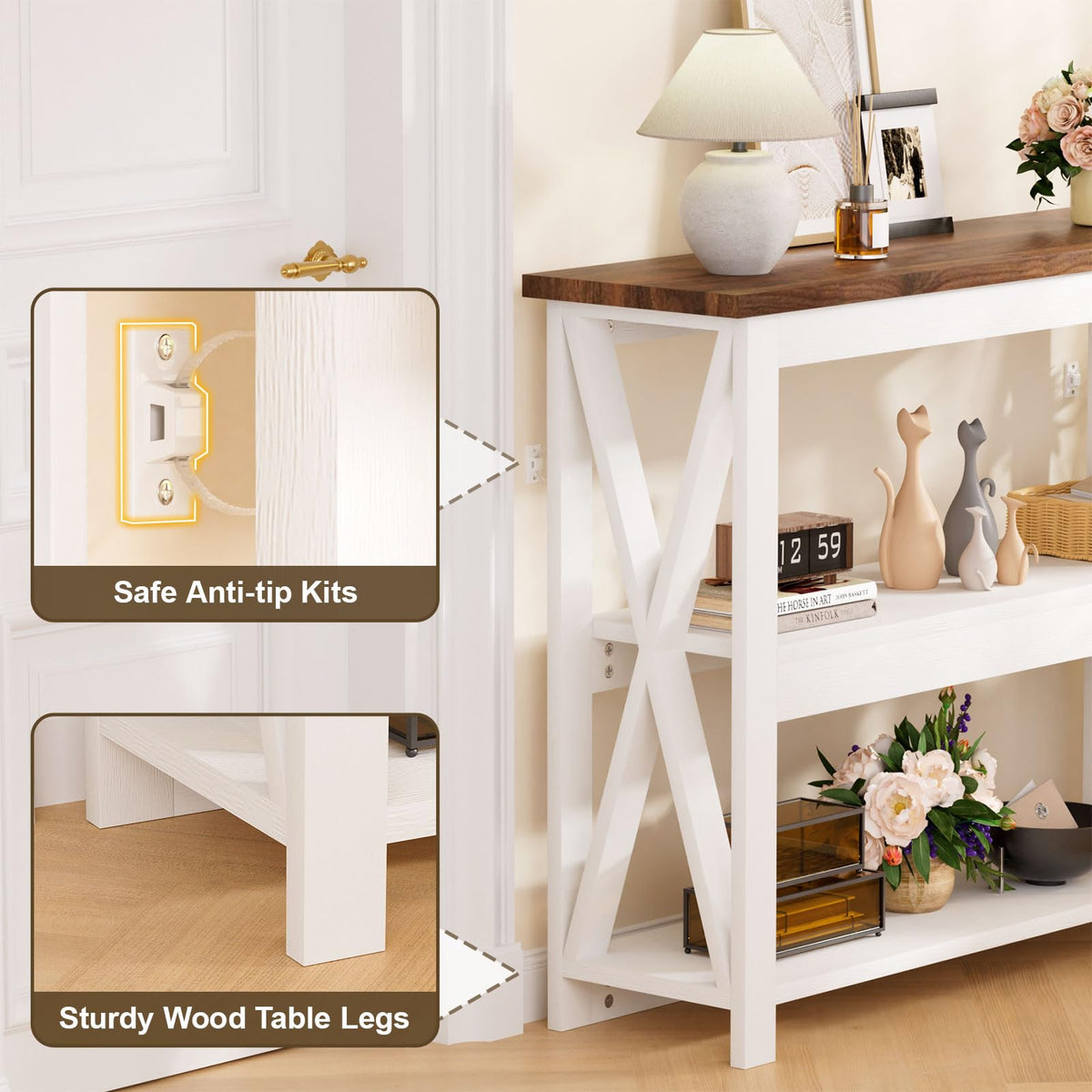 Vilaxing 3-Tier Wood Entryway Table: 41" Narrow Console Shelf (White)