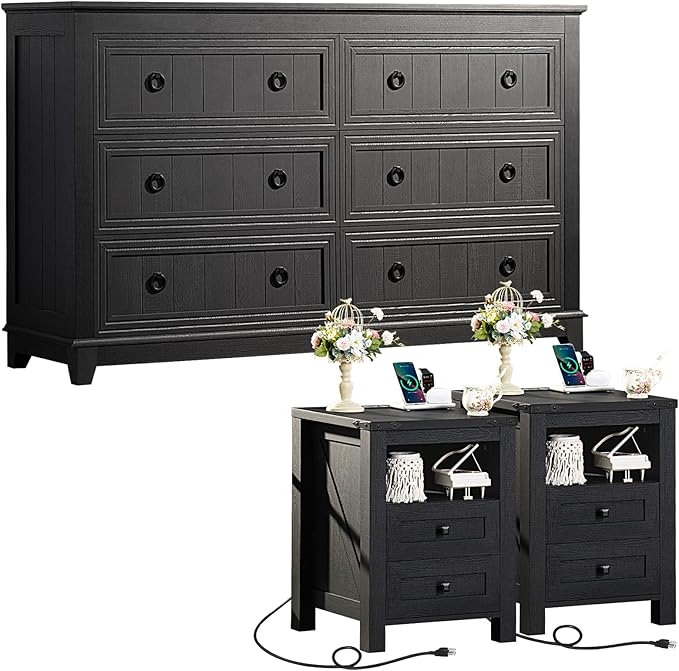 6-Drawer Dresser & Nightstand Set with Charging Station
