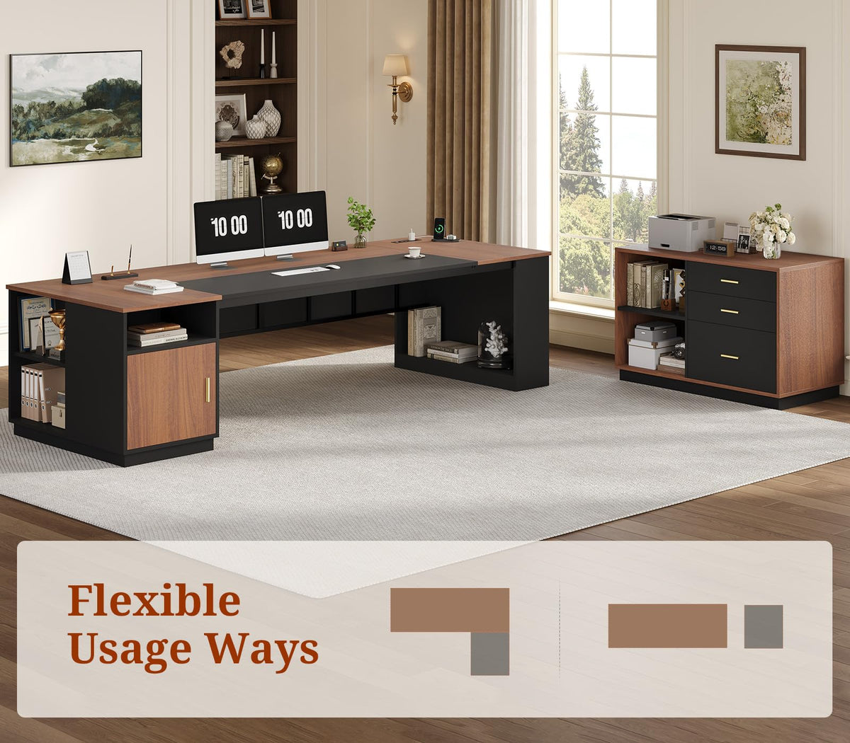 L-Shaped Executive Desk with File Cabinet
