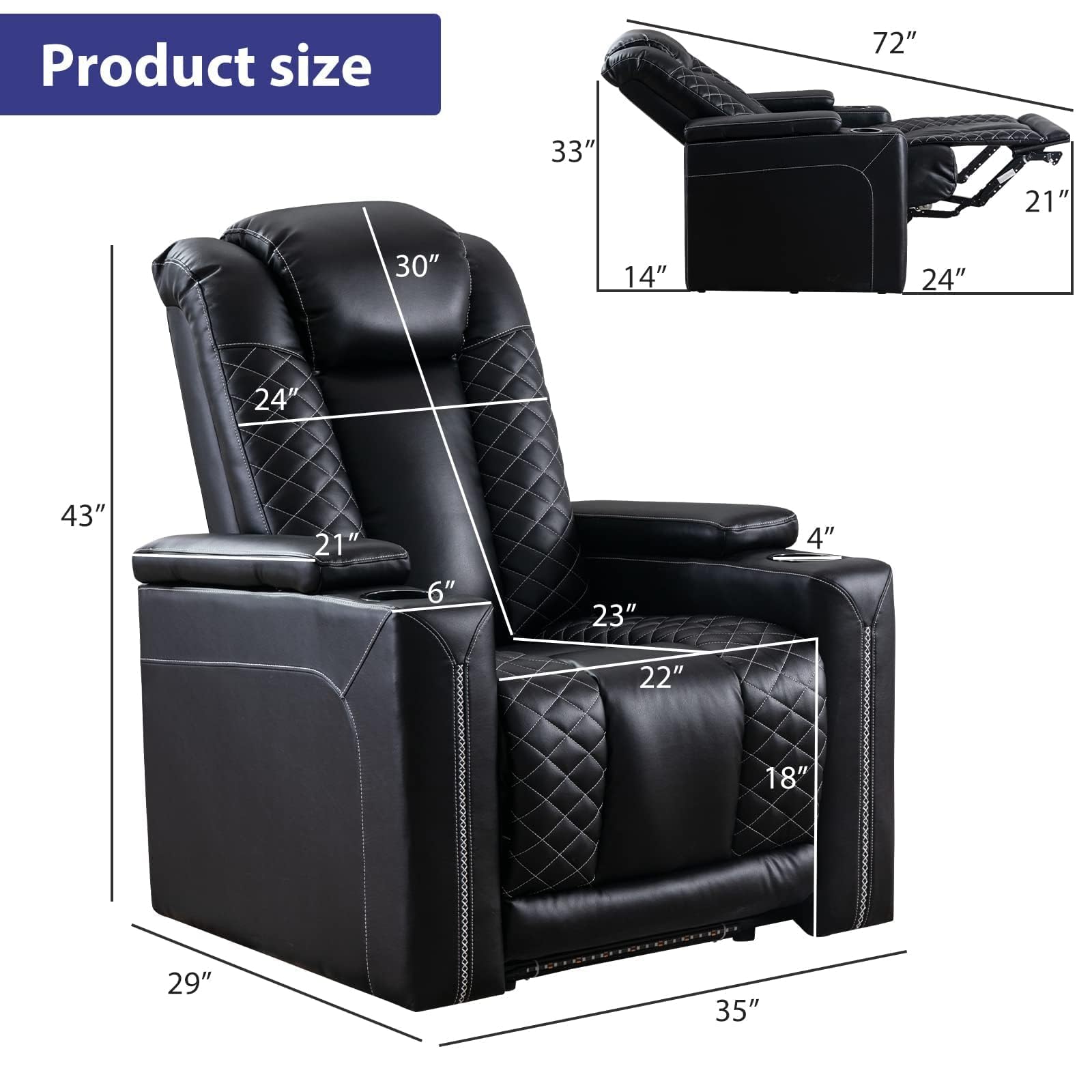 Power Electric Recliner Chair with USB Ports & Cup Holders