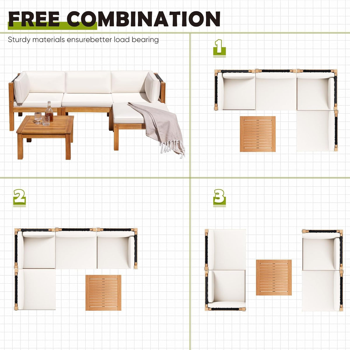 Greesum 5‑Pieces Small Patio Sofa, Outdoor Sectional Couch