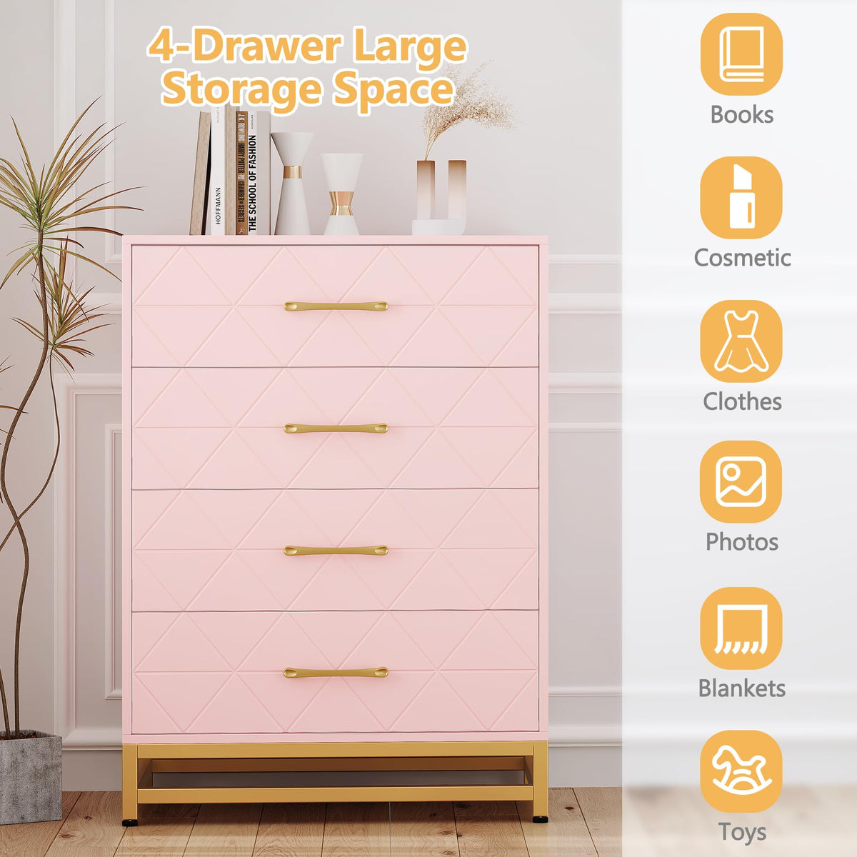 Pink 4-Drawer Dresser