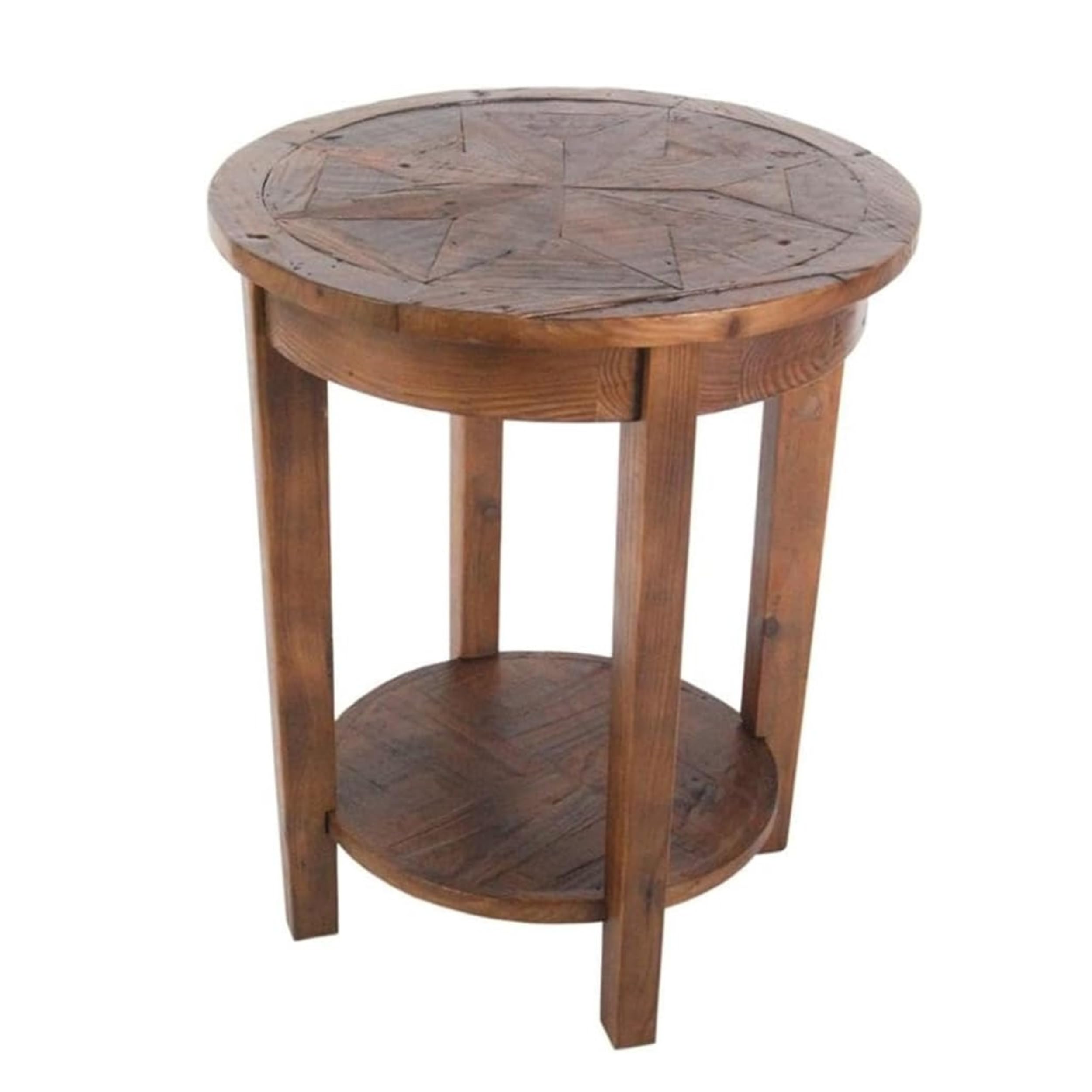 Alaterre Furniture Revive 20 Inch Round End Table with Bottom Shelf for Storage, and Unique Wood Characters - Modern Rustic Living Room Furniture
