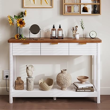 Narrow Console Table with Storage & Power Outlets