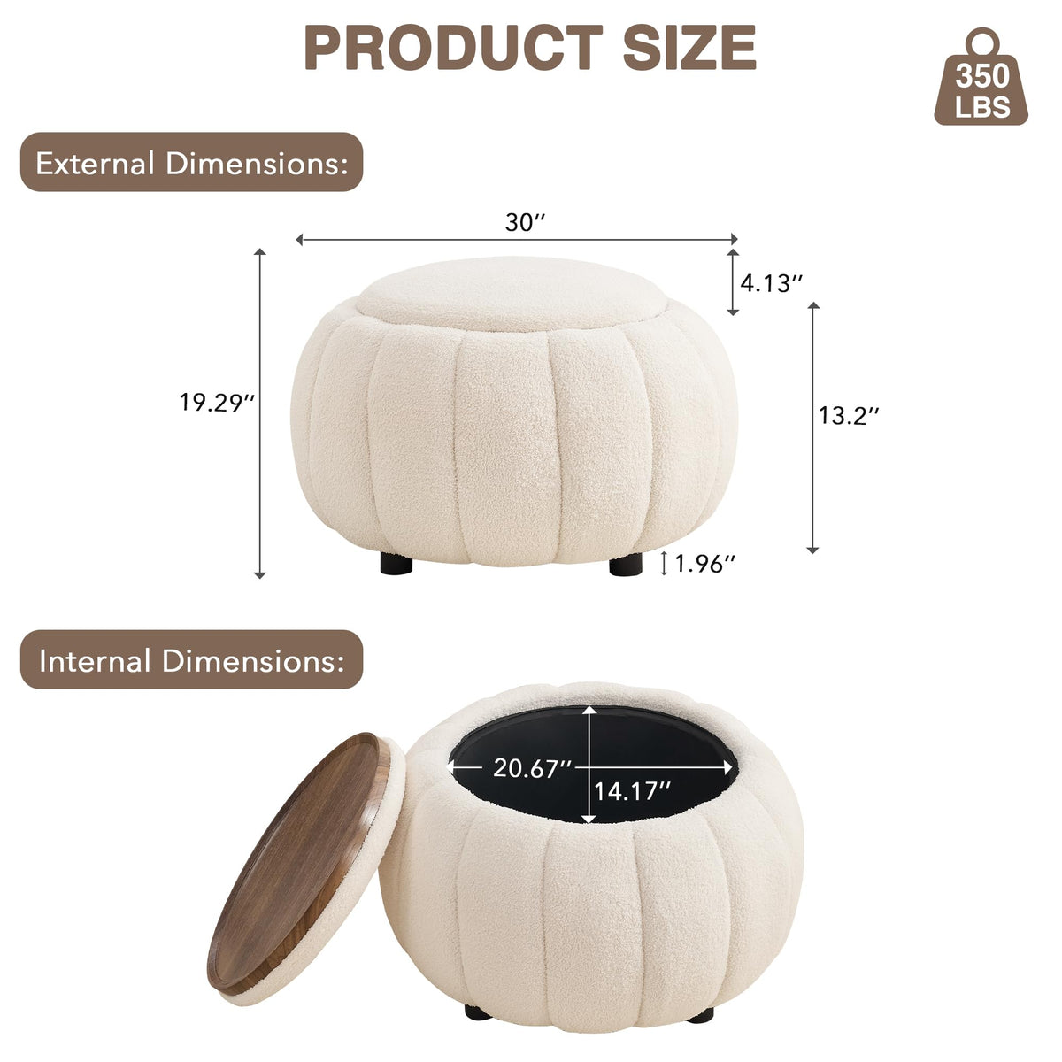 Beige Round Storage Ottoman