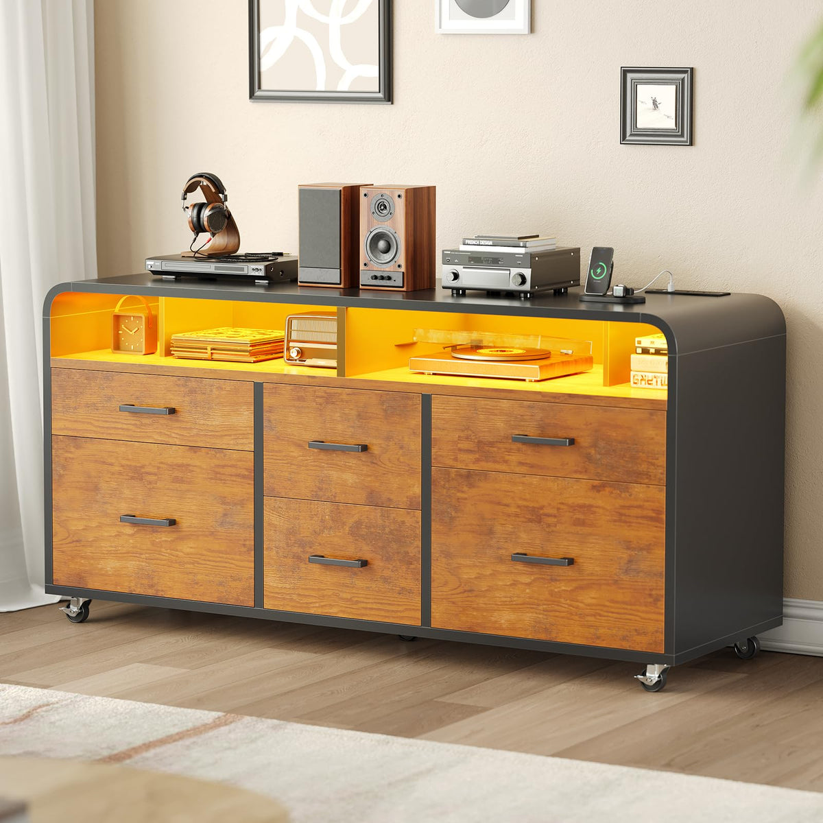 6-Drawer File Cabinet with Charging Station
