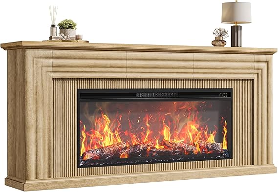 70" Farmhouse TV Stand with 42" Electric Fireplace & 3 Drawers