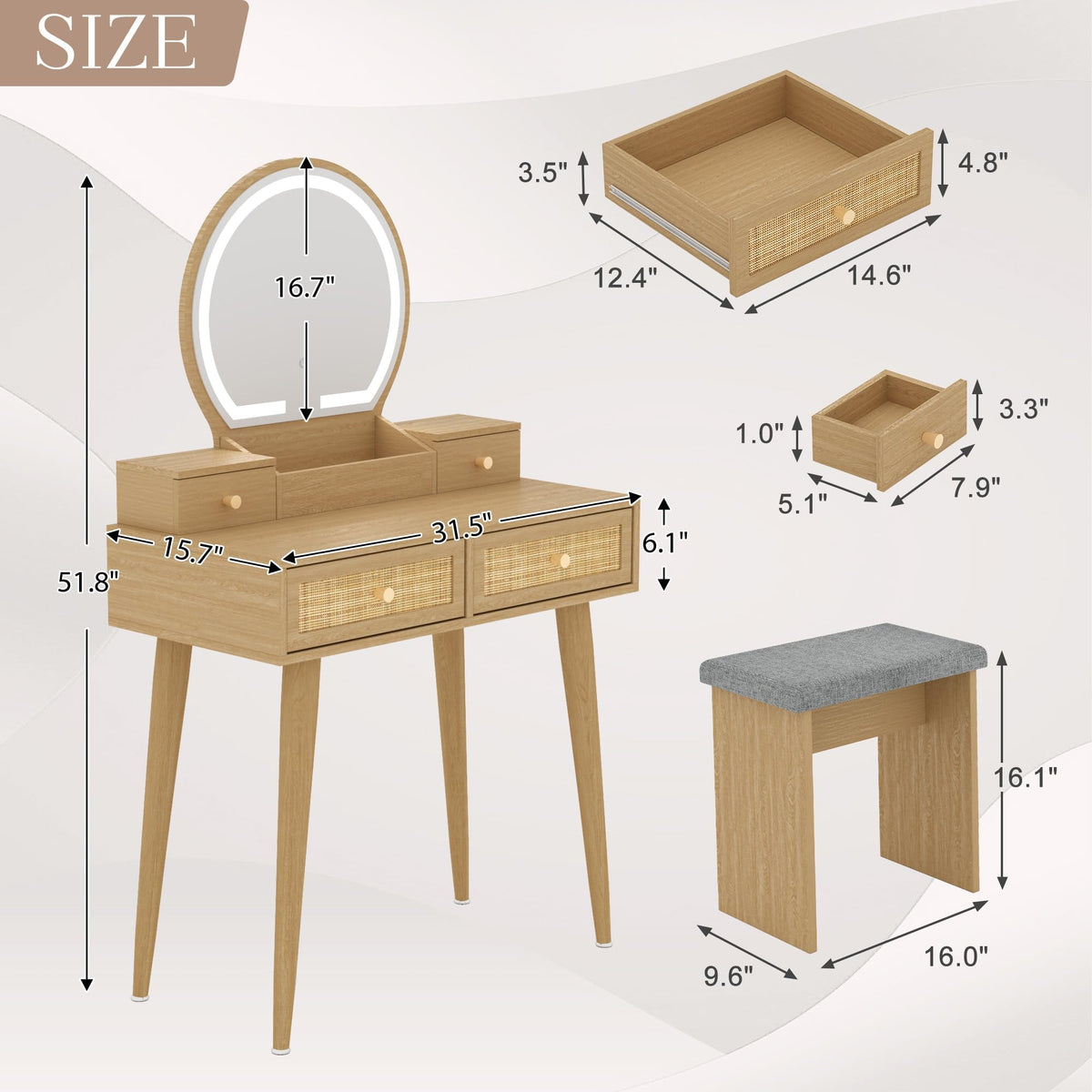 Rattan Vanity with LED Mirror