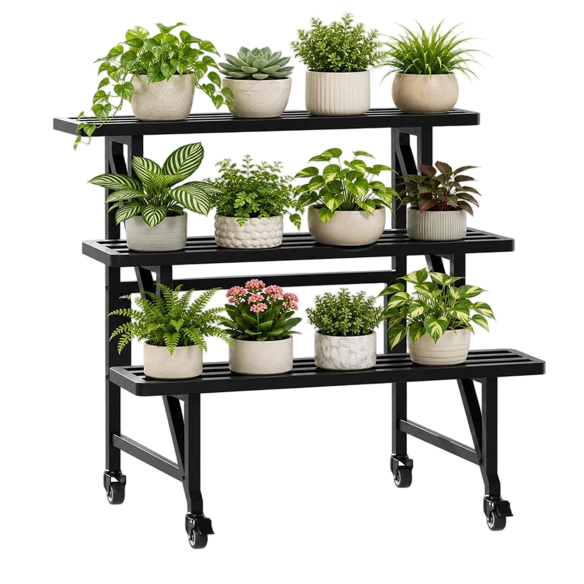Umi.pzsy Metal Plant Stand with Wheels, 3-Tier Plant Rack