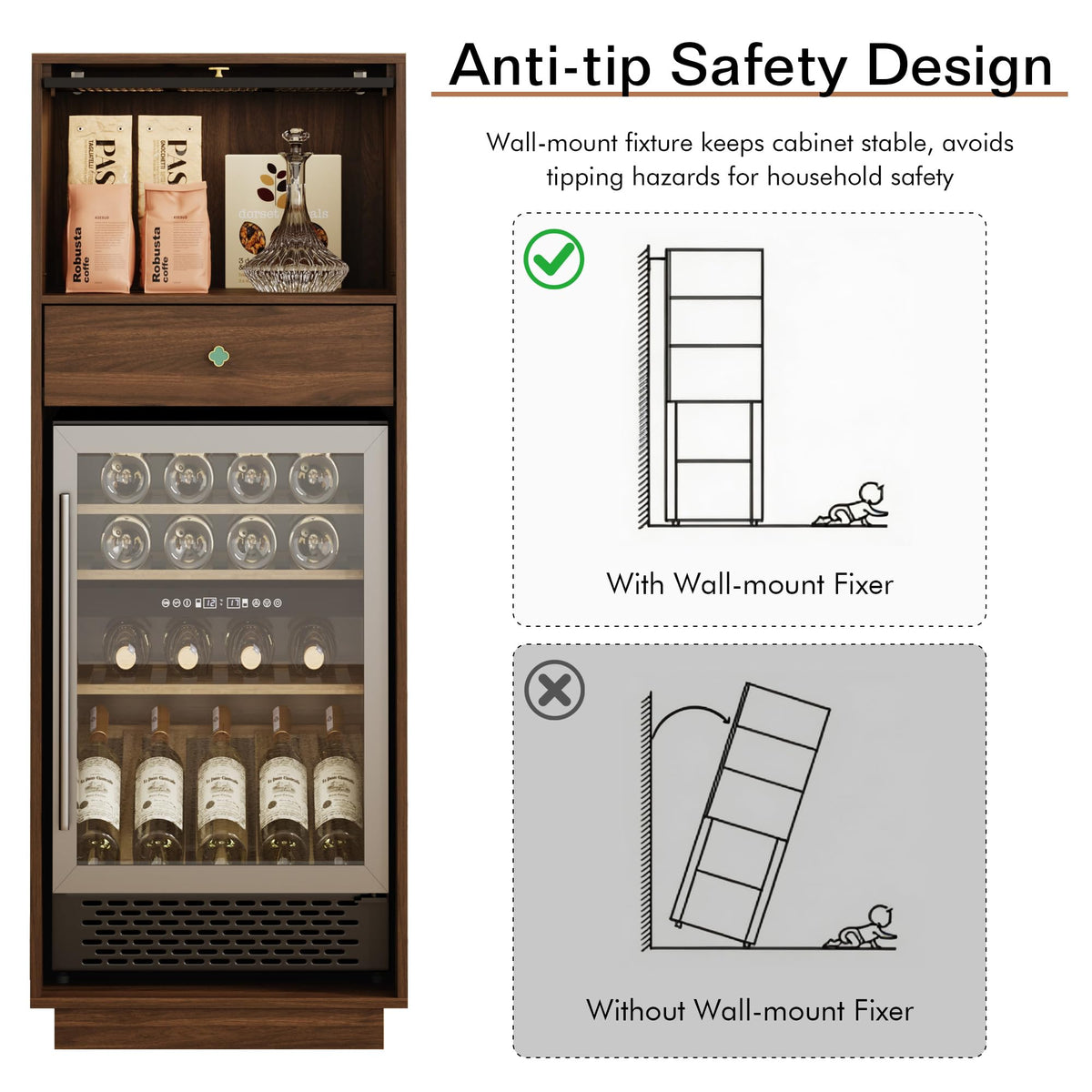 Bar Cabinet with Mini Fridge Space