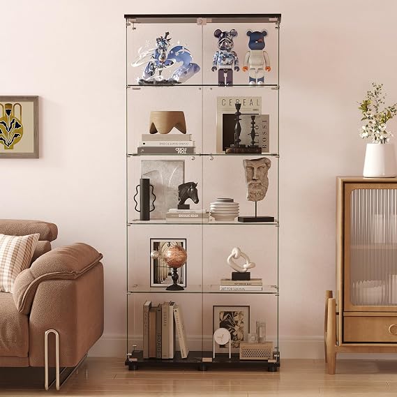 4-Shelf Locking Glass Display Cabinet