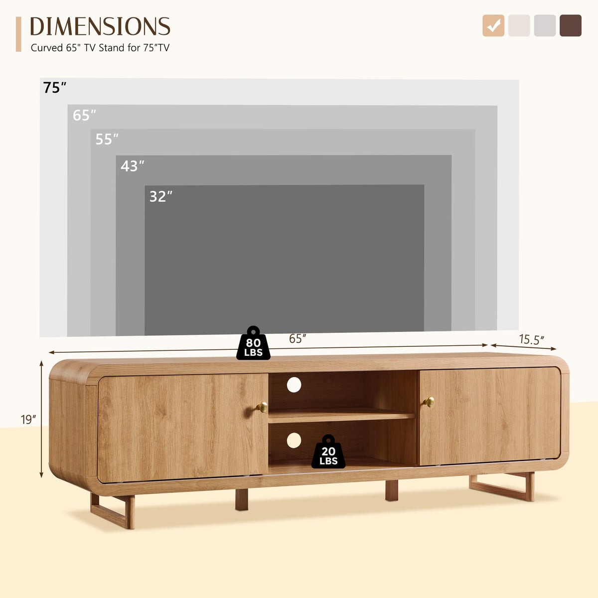 Curved TV Stand with Sliding Doors