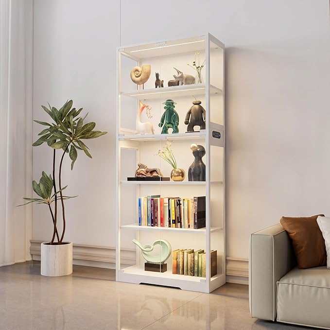 5-Tier Glass Display Cabinet with LED Lighting & Motion Sensor