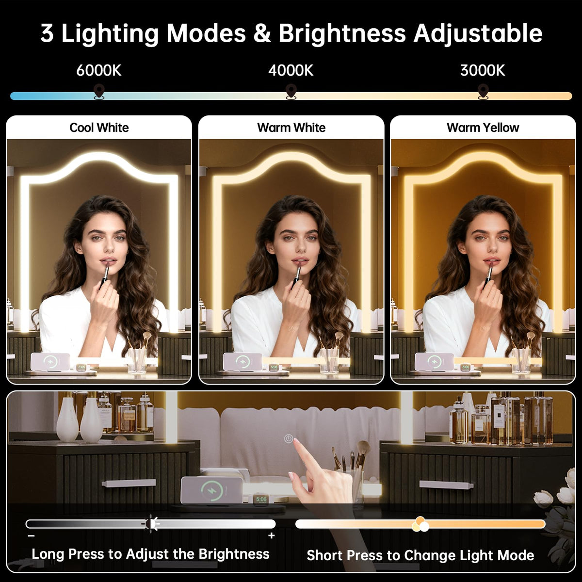 Corner Makeup Vanity with LED Mirrors