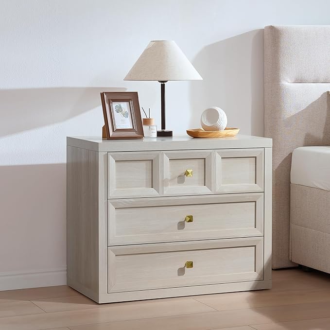 Modern 3-Drawer Nightstand Set of 2 with Charging Station