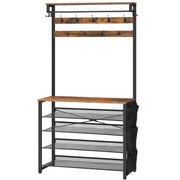 HOOBRO Hall Tree with Bench, Entryway Coat Rack with Shoe Rack, 39.4" Shoe and Coat Rack, 5 Tier Shoe Storage Organizer with Oxford Fabric Side Pockets, Adjustable Mesh Shelves, Rustic Brown BF76MT01