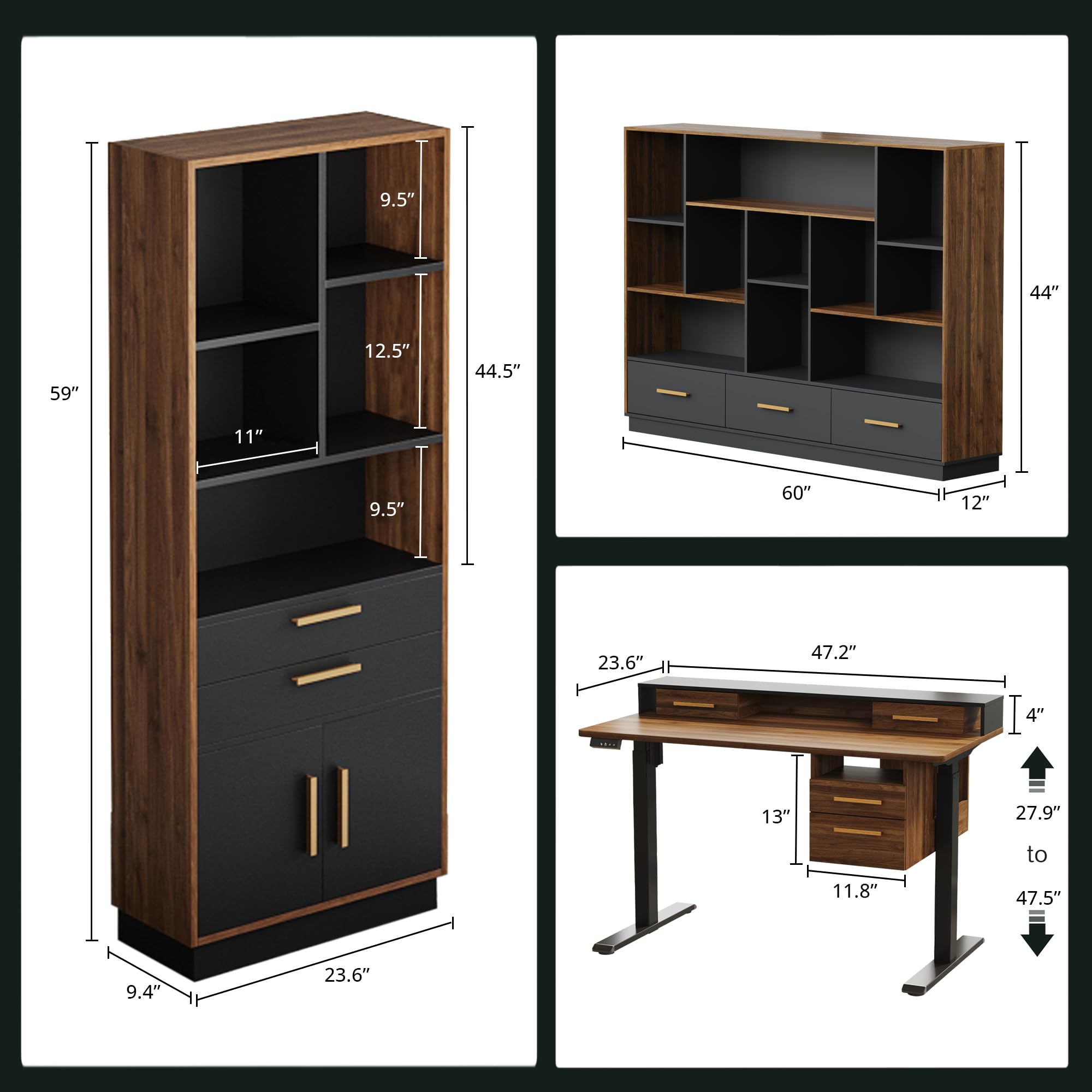 Standing Desk & Bookcase Home Office Set