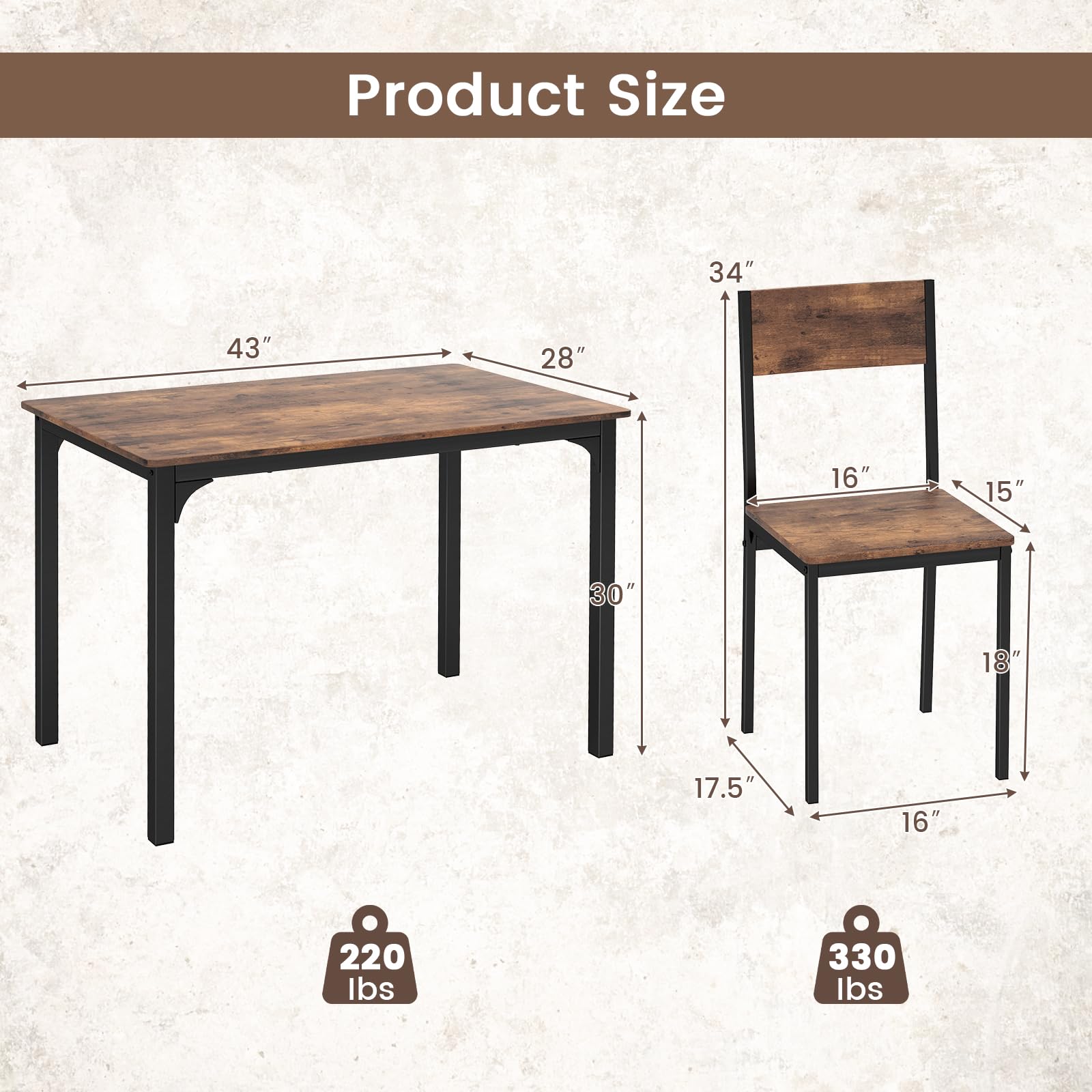 5-Piece Dining Table Set with 4 Chairs