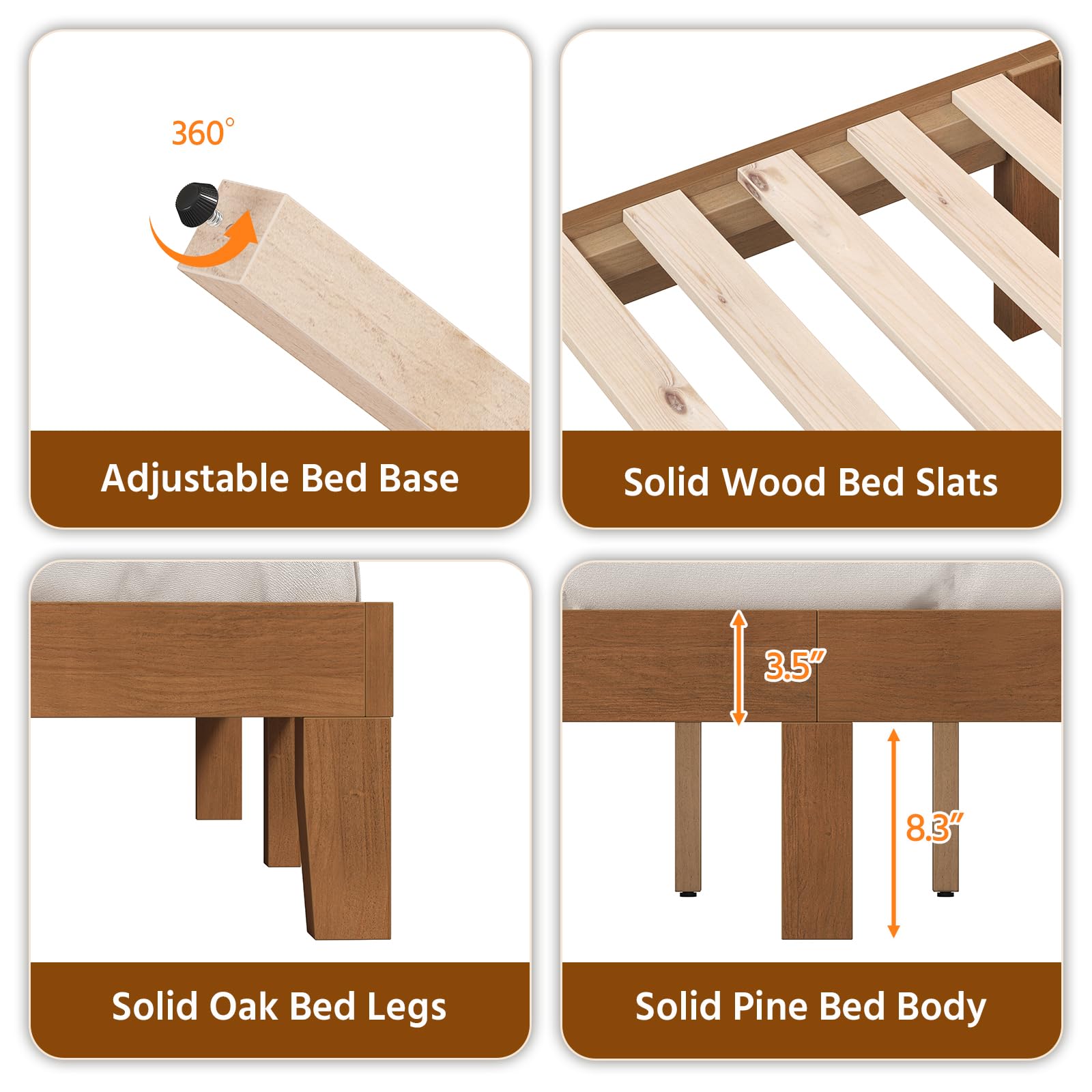 Solid Wood Bed Frame with RGB LED Headboard | Remote & App Control
