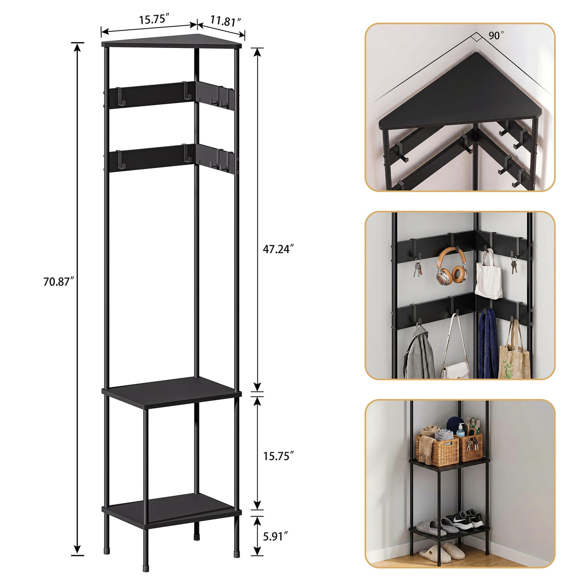 Corner Coat Rack with Shelves