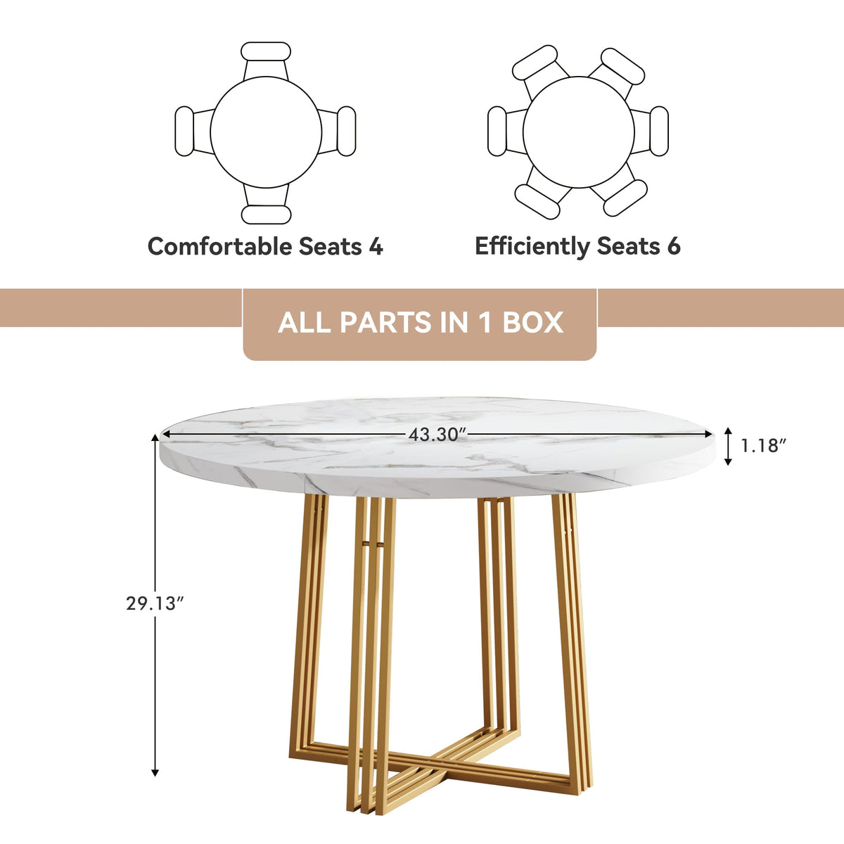 Round Faux Marble Dining Table