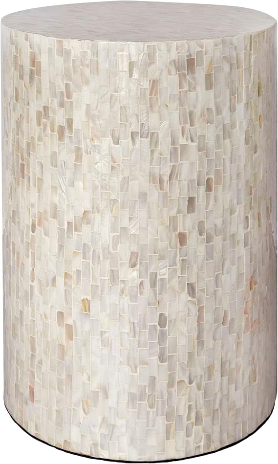 Capiz Shell Drum End Table, White Cream