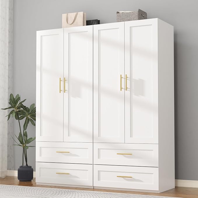 White Wardrobe Armoire with 2 Drawers