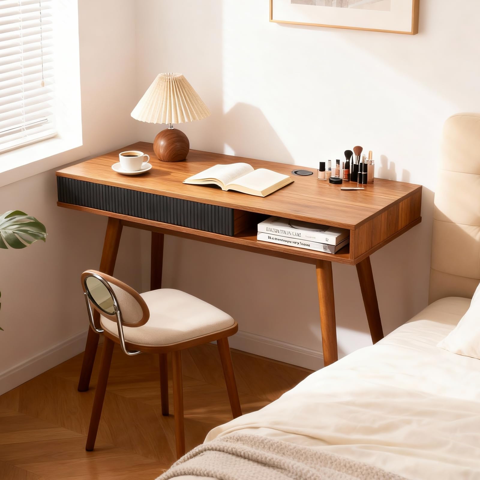 Mid Century Modern Writing Desk with Drawer & Open Cubby