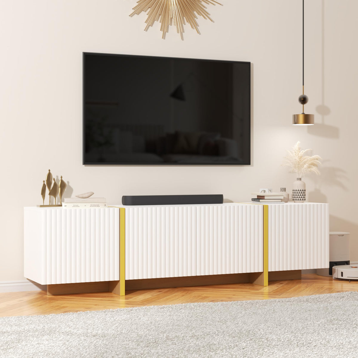 DecoFurn Luxury Fluted TV Stand for 65/70/75 Inch TV for Living Room, White