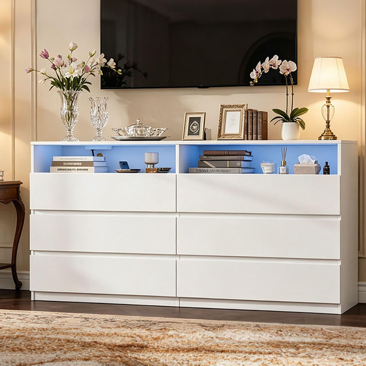 Vipbear 6 Drawer Dresser with 2 Shelves & RGB Lights & Power Outlets