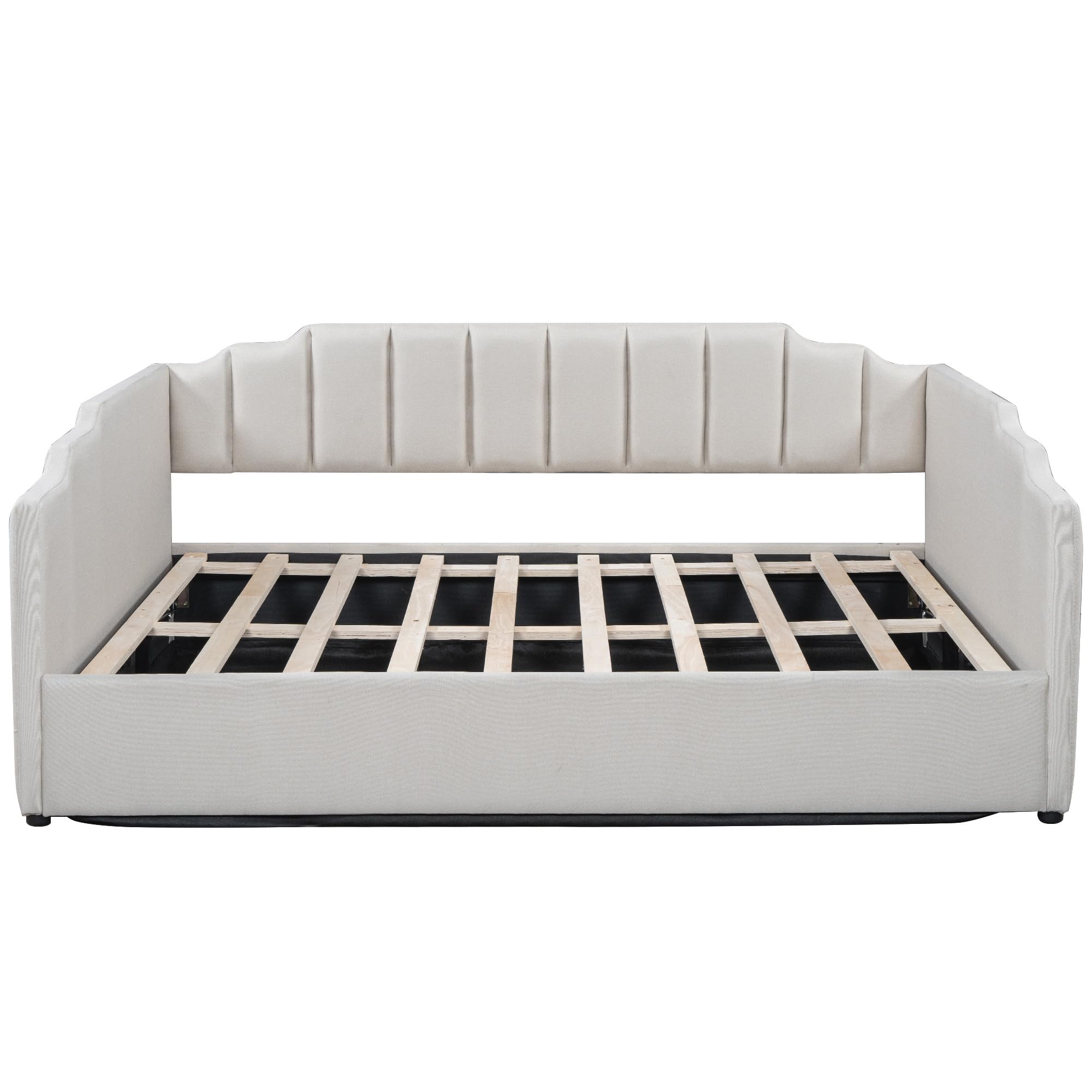 Merax Daybed, Full Size Tufted Upholstered Linen Fabric Sofa Bed with Underneath Storage for Bedroom, Wood Slat Support, No Box Spring Needed, Easy Assembly, White